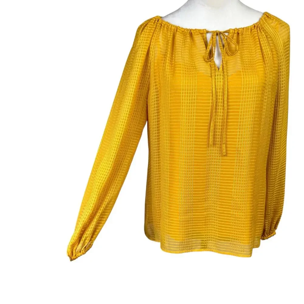 Tory Burch NWT Womens Yellow Natalie Grid Textured Georgette Top with Camisole